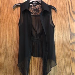 Black sheer button down top